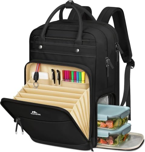 MATEIN Rucksack Damen mit Kühlfach, Laptop Rucksack Damen 15,6 Zoll | Lehrer Rucksack für A5, Schulrucksack Damen, Arbeitsrucksack Damen, Business Rucksack 2 in 1 für Uni, Reise, Büro, Schwarz