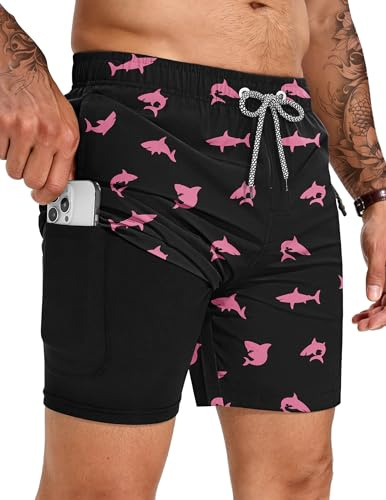 TARAINYA Costume Uomo Mare Zip 2‑in‑1 Compressione Estate M-4XL | Laccio in Vita Regolabile, 4 Tasche Pratiche, Regular‑fit, Pantaloncini da Bagno Uomo per Spiaggia Nuoto e Vacanze