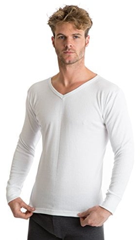 RP Collections® Mens Thermal Underwear V-Neck Long Sleeve T-Shirt [Large, White]
