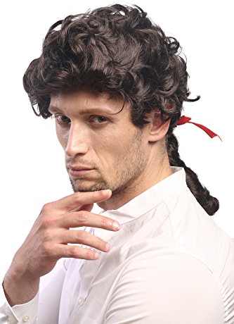 WIG ME UP - 7057-P2 Perücke Herren Karneval Fasching Barock Poet Dichter Casanova Adliger Zopf Dunkelbraun Braun