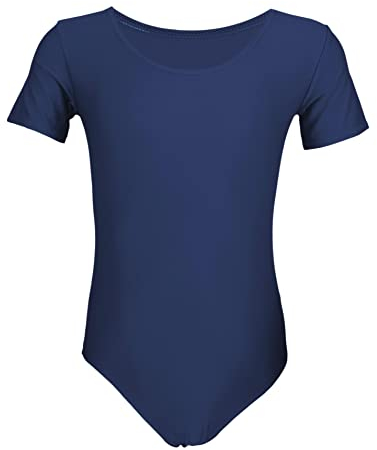 Aquarti Body da Danza con Maniche Corte per Bambina, Blu Scuro, 158