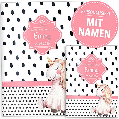 OLGS U-Heft- und Impfpasshüllen Set Creative Royal | Untersuchungsheft & Impfpass Hülle tolle Geschenkidee personalisierbar mit Namen und Geburtsdatum (U-Heft Set personalisiert, Einhorn)