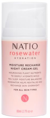 Natio Australia Rosewater Hydration Moisture Recharge Night Cream-Gel, 80 ml - Face Moisturiser with Shea Butter - Face Cream for All Skin Types