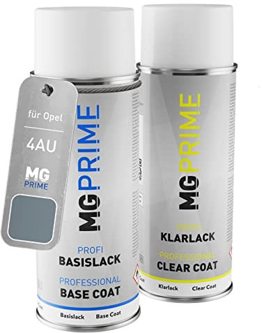 MG PRIME Autolack Sprühdosen Set für Opel 4AU / 163 Lichtsilber Metallic/Gris Eclair Metallic Basislack Klarlack Spraydose 400ml