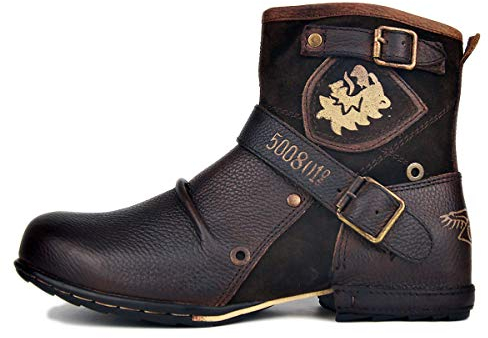 OSSTONE Chukka Stivali Cowboy Biker Boots Maschio Mens motociclo Botas cerniera su in Pelle Vitello Western retrò stile Uomo Caviglia Stivaletti Boots OS-5008-1-N-S，Pelle scamosciata marrone，US11