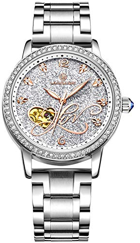 rorios Armbanduhren Damen Automatische Mechanische Uhren Leuchtend Sternenklarer Himmel Zifferblatt Edelstahl Band Damenuhren