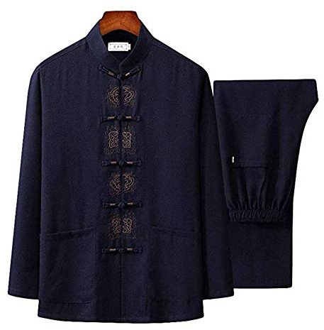 FLY FLU Tai Chi Femme,Homme Tenue De Tai Chi Homme Uniforme Costume Qi Gong Arts Martiaux Aile Chun Shaolin Kung Fu Chemise Formation Vêtements Vêtements Vêtements,Black-180