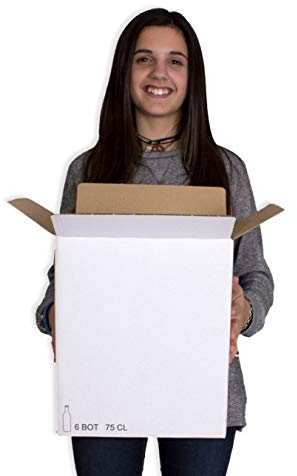 Cajas de cartón para 6 botellas blanca. Caja de cartón simple.Ultraresistente
