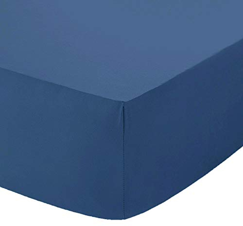 British Home Bedding Percale Extra Deep 16inch/40CM Fitted Sheet - Easycare Non iron and Anti Wrinkle Easy Iron Deep Fitted Sheet (Mid Blue, King)