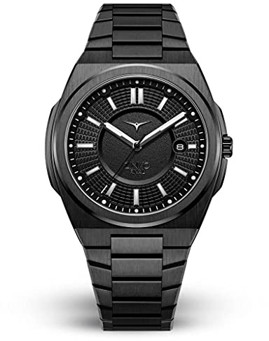 ZINVO Rival Black Quarz Stahl IP Schwarz Datum Silikon Saphir Herren Uhr