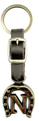 JA Horse Porte-clés en cuir cuivre fer à cheval cheval lettre A-Z fabriqué en Europe, N, 10 cm
