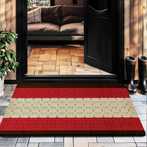 PHP Gel Back Door Mat Super Absorbent Heavy Duty | 40 x 60 cm Washable Doormats for Kitchen and Office Indoor Outdoor Anti Slip Floor Mats -Brown Red