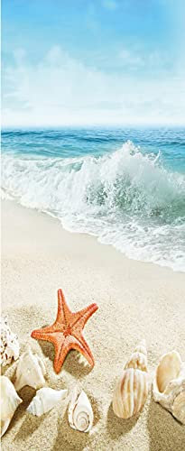 A.Monamour Sticker Porte Autocollant Poster De Porte 3D Étoile De Mer De Coquillage sur La Plage De Sable avec des Vagues Éclaboussantes Vinyle Affiche De Porte Sticker Mural Papier Peint 90 x 200 cm