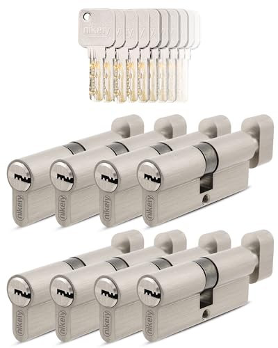 GERCAR Pro 8x Knaufzylinder 40/40 gleichschließend Set 8 Schließzylinder mit Knauf inkl. 40 Schlüssel - 80 mm Türschloss Zylinderschloss 8er Zylinder - Länge: 80mm, A:40 B:40 - Messing matt massiv