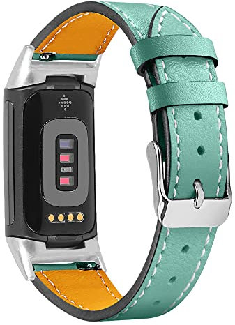 Gimuk Kompatibel mit Fitbit Charge 6/Charge 5 Armband für Damen und Herren, echtes Leder, verstellbares Sportarmband, Ersatzarmband für Charge 6/Charge 5 Tracker, klein und groß (grün)
