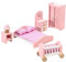 SOKA hölzerne rosa Schlafzimmerspielset Pretend Play Puppenhaus Möbel Set Realistische Miniatur-Display Modell Figuren Bett Kleiderschrank Schminktisch Krippe für Kinder Mädchen ab 3 Jahren
