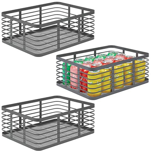 mDesign Allzweckkorb aus Metalldraht – praktischer Aufbewahrungskorb für Küche und Haushalt – kompakter und universeller Drahtkorb – 3er-Set – dunkelgrau