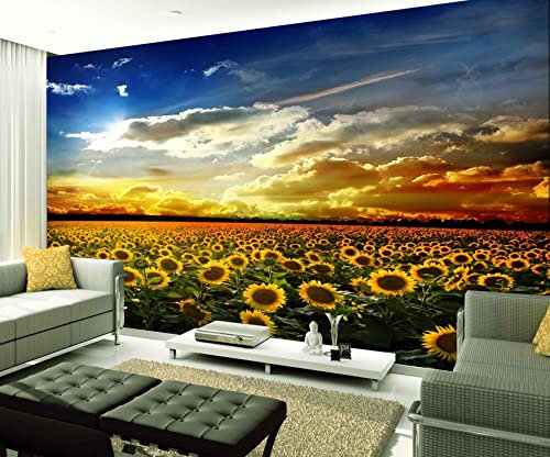 XAONUO Ciel Papier Peint Intissé Coucher De Soleil Ciel Tournesols 400X280Cm Papier Peint Effet 3D Papier Peint Intissé Tapisserie Murales Panoramique 3D Peinture Murale Non-Tissé