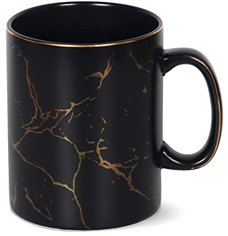 Harebe Taza de café de cerámica extra grande de mármol negro dorado con asa, tazas altas de Oevrsize, apta para lavavajillas, gran capacidad para hombres y mujeres