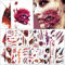 Halloween Tattoo, Huarsion 24 Blätter Halloween Schminke Zombie Narben Tattoo Wunden Kunstblut Horror Gruselig Tattoo Aufkleber Temporäre Tattoos Halloween Kostüm Makeup Requisiten