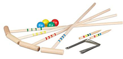 Relaxdays Krocket Spiel, 4 Spieler, Kinder & Erwachsene, Komplettset mit Tasche, Croquet Set Holz, Schläger, Mehrfarbig