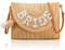 Braut Stroh Schultertasche Handgemachte Gewebte Umschlag Geldbörse Bling Perle Strass Schultergurte Lederriemen Geldbörse Hochzeit Urlaub Tasche Flitterwochen Brautdusche Geschenk für Braut (Mrs