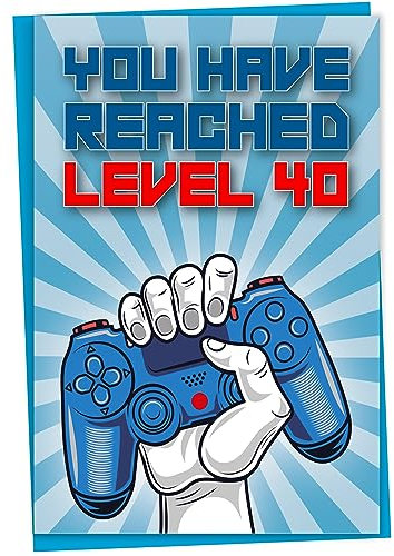 Geburtstagskarte zum 40. Geburtstag, mit englischer Aufschrift You Have Reached Level 40, Grußkarte für vierzig Jahre alten Gamer, Geburtstagsgeschenk für erwachsenen Sohn oder Tochter, für Ihn,