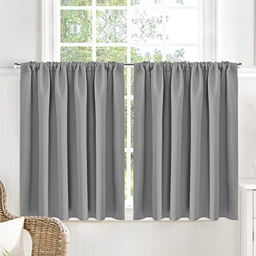 Yakamok Rideaux occultants courts de 91,4 cm avec passe-tringle à isolation thermique pour petite fenêtre, sous-sol, salle de bain, chambre à coucher (2 panneaux, gris, 132 x 91,4 cm)