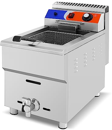 MBH Friteuse à gaz professionnelle 17 litres 1 cuba pour hôtellerie Friteuse industrielle pour cuisine de bar et restaurant avec robinet de vidange (gaz butane/propane uniquement)