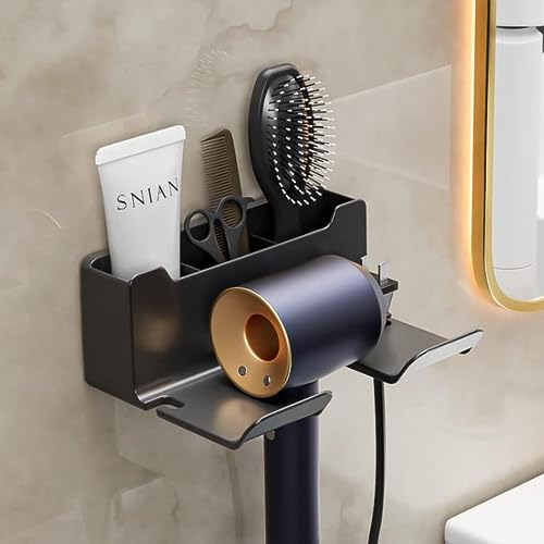 Hair Dryer Holder, Wall Mounted Hair Dryer Bracket and Straightener Holder, Blow Spiral Hair Dryer Holder Shelf Rack Stand Hanger Storage Organiser for Bathroom -1