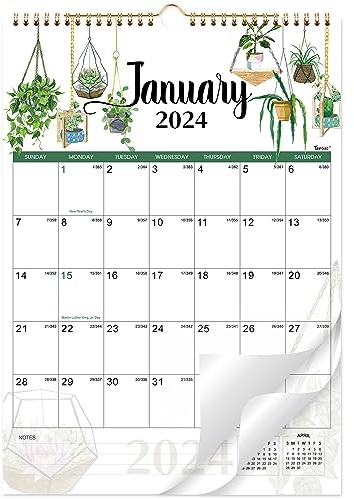Wandkalender 2024 - Wandkalender 2024, 30,5 x 43,2 cm, Januar 2024 bis Dezember 2024, Kalenderplaner 2024 mit Doppeldrahtbindung, Aufhängehaken, Blöcken und Julianischen Daten - Topfpflanzen