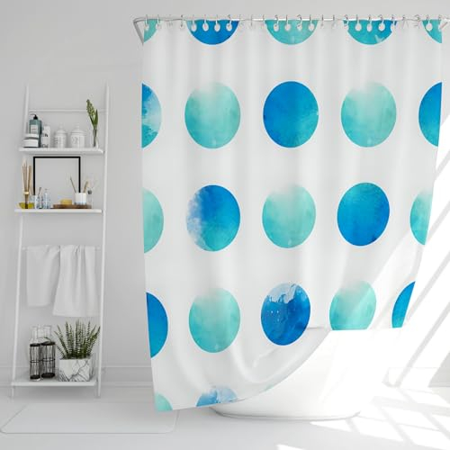 DROPHOP Duschvorhang aus Textil 180x200 cm, Wasserfarben-Motiv in Blau-Türkis, inkl. Edelstahl-Ringe, stabile Ösen, Wasserdicht, gewichteter Saum, Anti-schimmel, Waschbar