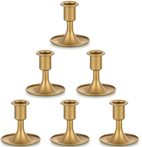 Hewory Kerzenständer Gold Kerzenhalter Stabkerze: 6er Klein Stabkerzenhalter Metall Kerzenleuchter, goldene kerzenständer stabkerzen Vintage Kerzen Halter für Deko Wohnzimmer Tischdeko Weihnachten