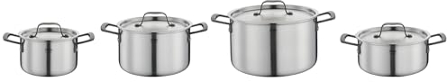 Spring Topf-Set GOURMET, 4-teilig, Mehrschichtige Töpfe mit Deckel aus Edelstahl, Backofengeeignet, Mit Innenskalierung, Kochtopf Ø 16, 20, 24 cm, Bratentopf Ø 20 cm, Schwarz