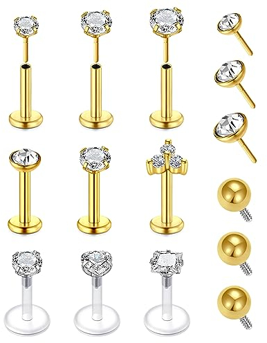 Longita 16g Acryl Chirurgenstahl Lippenpiercing Stud 6mm Gewindeloses Einschieben Gold Labret Piercing Tragus Helix Piercing Bioflex Lippen Retainer Conch Piercing Ohrstecker