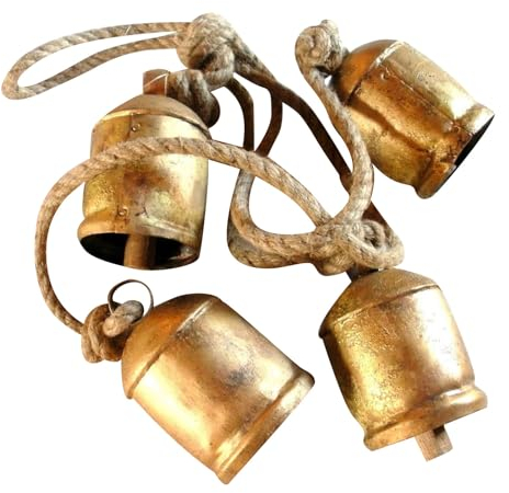 Weihnachten Kuh Glocken, Harmonie Rustikale Vintage Glocken Für Dekoration, 5Pcs Messing Glocken Für Dekoration,Gold,4pc
