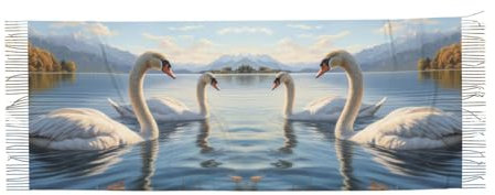 CBLdF Weißer Schwan am See, warmer Schal mit Fransen, Kaschmirimitat, wärmt Ihren Winter, passt zu Jacken, Mänteln, Anzügen, sehr geeignet für Frühling, Herbst und Winter, Schwarz , One size