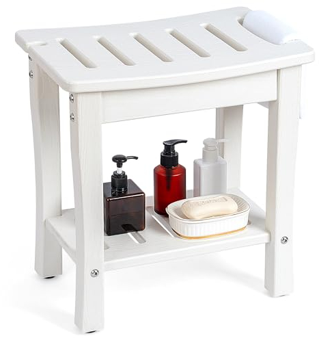 FLYJOE Duschbank für Rasierbeine, wasserdichter HDPE-Stuhlsitz mit Ablagefläche und Griffen, Spa-Hocker für Badewanne, Badezimmer, Innen- und Außenbereich, Weiß