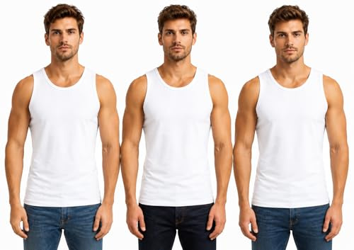 ArkXani Men's Vests Tank Tops Sleeveless Cotton Undershirts Slim Fit Summer Vest for Running Gym Sport Fitness Athletic Wear Men Workout Shirts White XXL