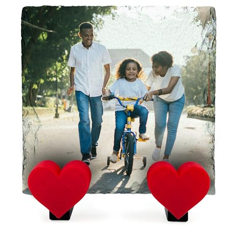 AIGAT Personalisierte Schiefertafel aus Naturschiefer mit Fototext und Herzständer - Ihr eigenes Design - Quadratisch 10x10cm