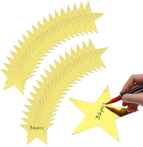 Prasacco 36 sagome a stella dorata, 15 cm, in carta metallizzata, con doppia stampa, stelle dorate, stelle glitterate, per feste di nozze, decorazioni da parete in classe