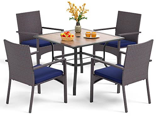 PHIVILLA 5-teiliges Gartenmöbel Set Wetterfest Gartentisch und Rattan Stühle Metall Balkonmöbel Terrassenmöbel für 4 Personen, 94cm Quadratischer Gartentisch mit 4 Gartenstühle für Balkon,Deck,Hof
