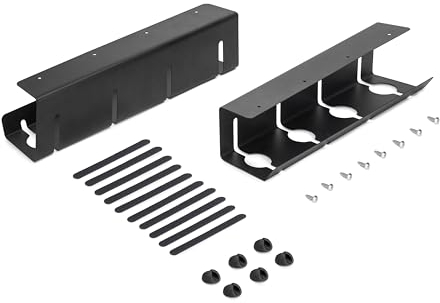 Emuca - Lote de 2 bandejas organizadoras de Cables para Debajo de la Mesa, recogecables para Escritorio, Largo 430 mm, Acero, Pintado Negro