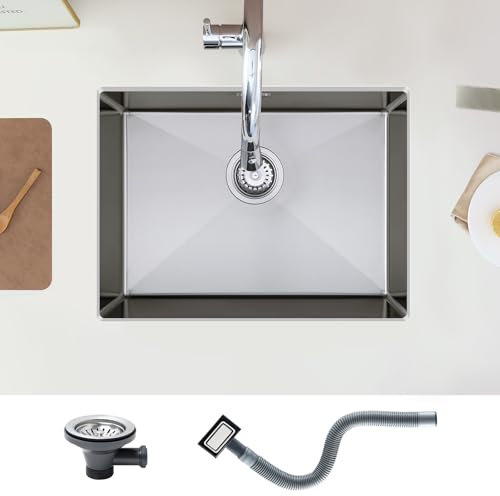 KEOKBON Küche Spüle 60x45cm, Edelstahl Spülbecken 1 Becken Rechteckig Nano-Oberfläche Küchen Einbauspüle Groß ab 70er Schrank, Kitchen Sink