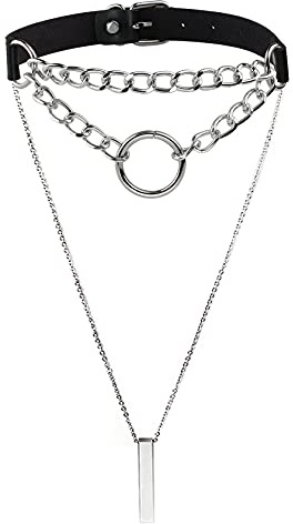 Eigso 2 Stück PU Leder O-Ring Choker Kragen für Frauen Männer Unisex Vintage Kette Halsketten Chokers für Dame Herr