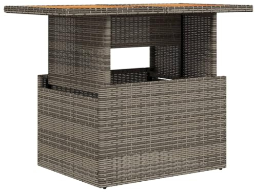 vidaXL Gartentisch, Outdoor Tisch mit Verstellbarer Tischplatte, Esstisch mit Stahlrahmen, Gartenmöbel Couchtisch, Grau Poly Rattan Akazienholz