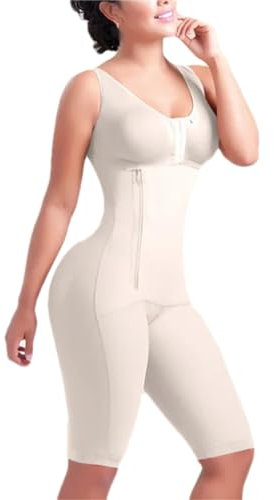 Pulcykp Body modellante da donna con chiusura frontale e cerniera laterale, Beige, L