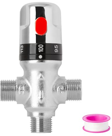 WiseWater Valvola miscelatrice termostatica 3/4 NPT, in ottone cromato a 3 vie, controllo della temperatura costante, scala Fahrenheit per rubinetto del bagno e acqua della doccia