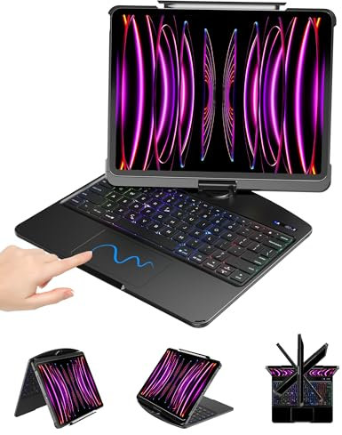Suzii Funda con teclado táctil compatible con iPad Air 13 (M3/M2, 2025/2024), parte trasera transparente de policarbonato duro, trackpad, retroiluminación, giratorio y apagado automático, apto para