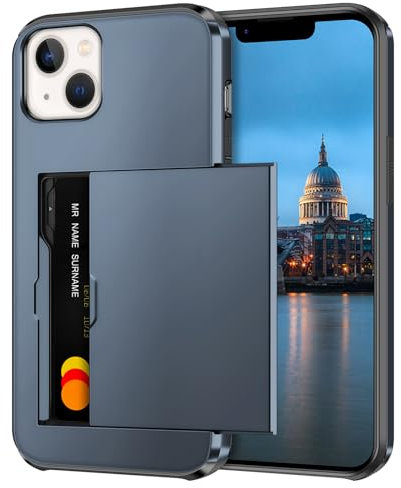 Coolden for iPhone 14 Case with Card Holder Wallet Case Armor Shockproof Case Heavy Duty Protective Case Hard PC Back Soft TPU Bumper Card Holder Wallet Case Cover for iPhone 14 Phone Case (Navy)